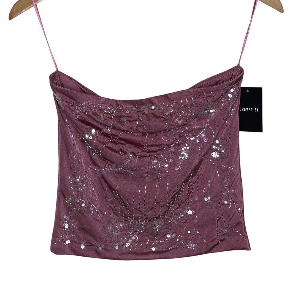 NWT Forever 21 Shimmering Sequin Fairy Strapless Tube Top size Medium Pink/Silve